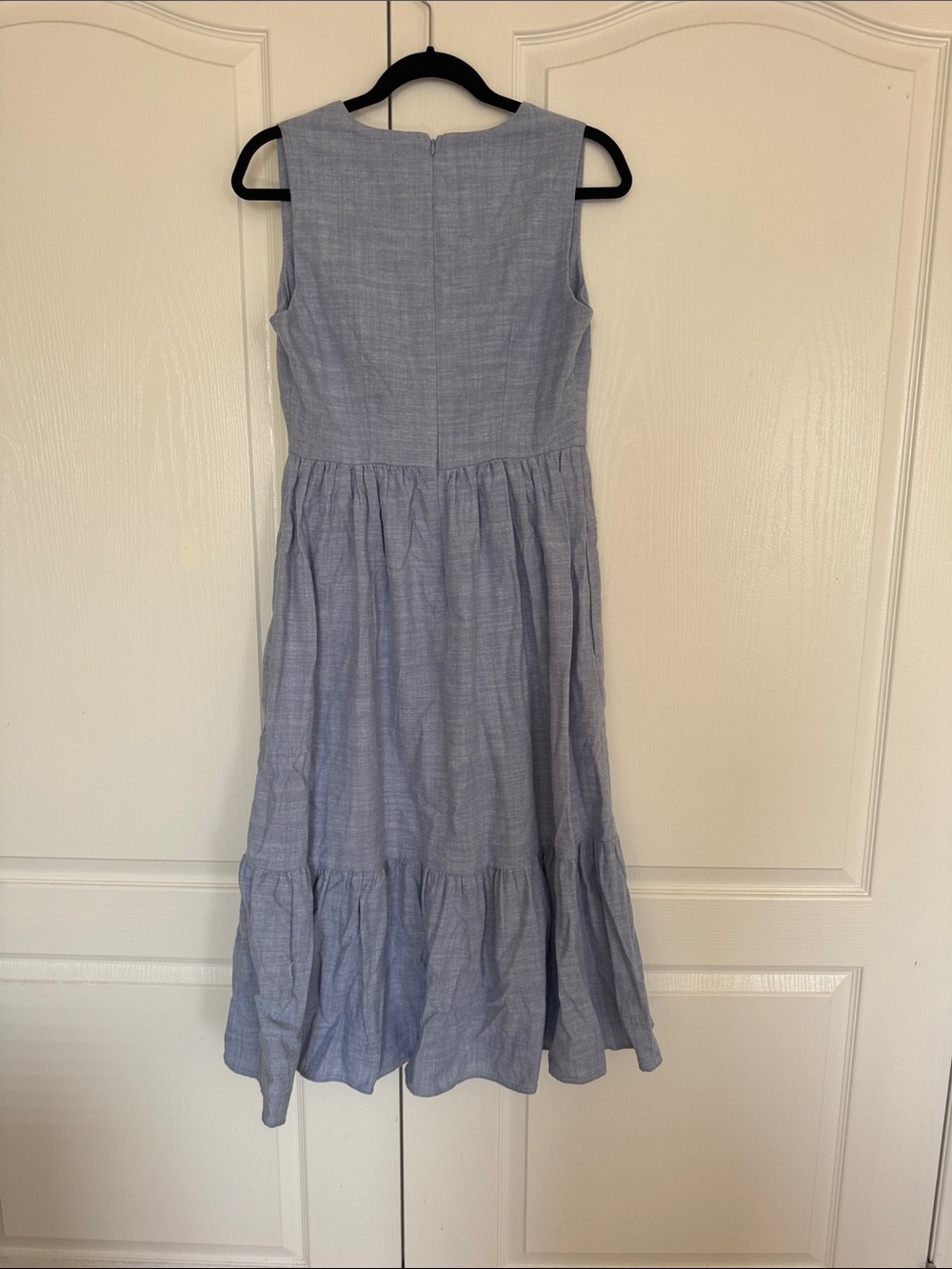 NWT Joe Fresh Sky Blue Tie-Front Sleeveless Midi Dress with side pockets - Picture 5 of 7